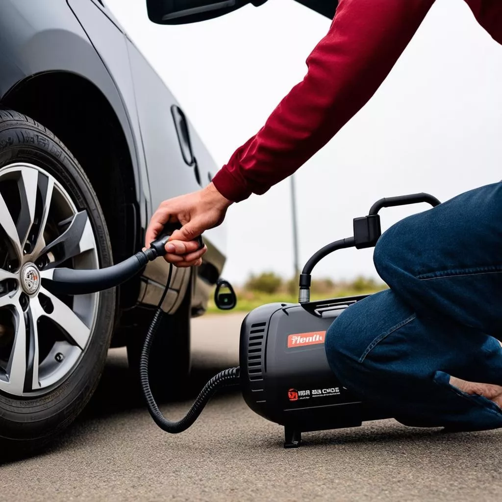 Anh chàng bơm hơi lốp xe hơi