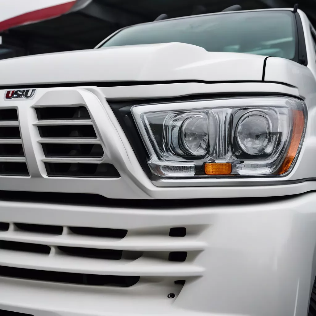 Nahaufnahme der Vorderseite eines Isuzu 5-Tonnen-LKW