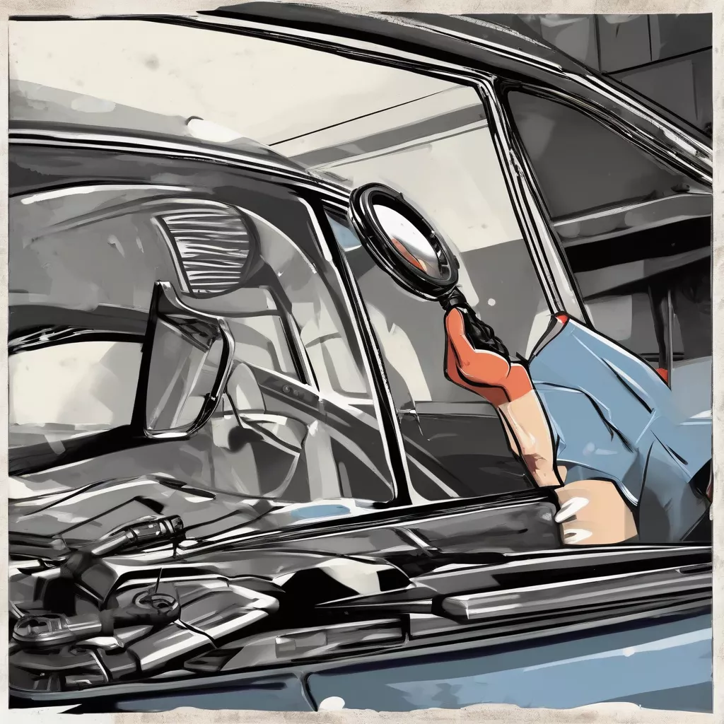 Técnico a inspecionar o retrovisor de um camião