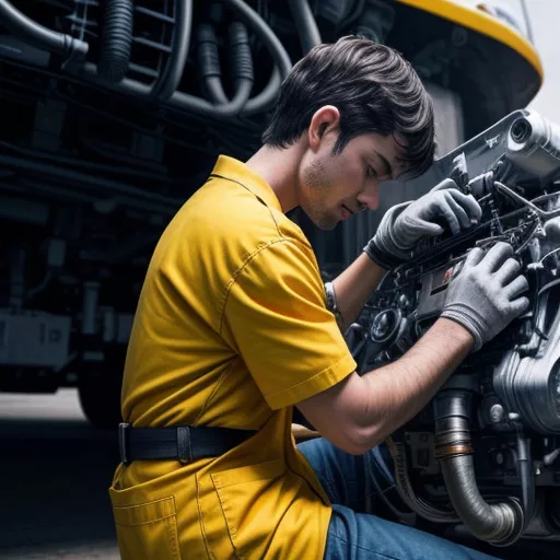 Anh kỹ thuật viên đang sửa chữa động cơ xe tải