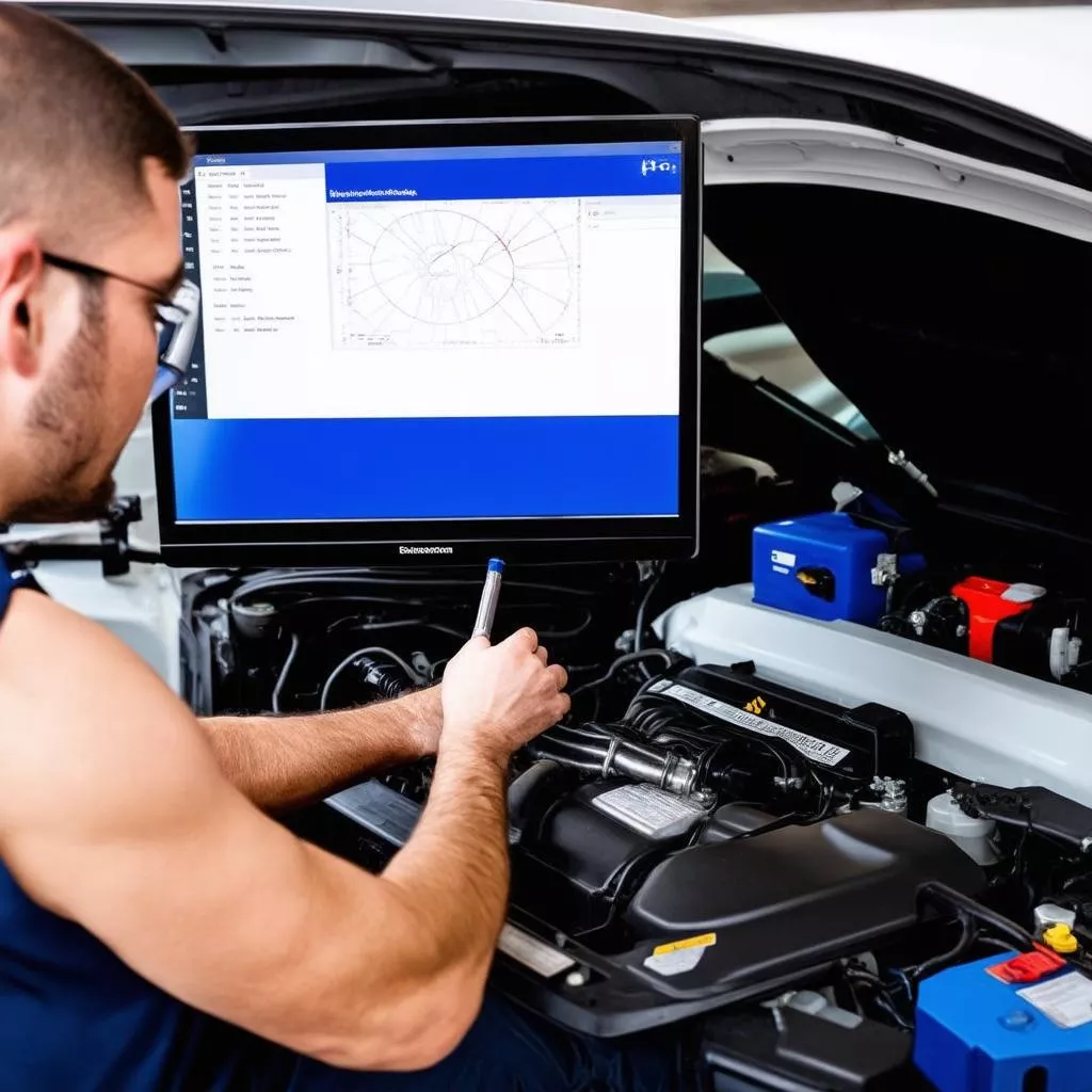 Anh kỹ thuật viên kiểm tra lỗi xe