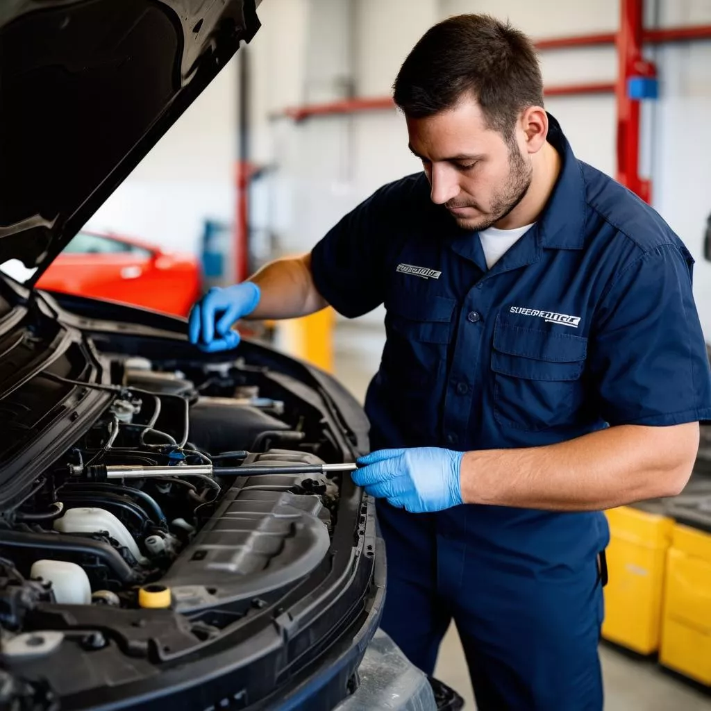 Hình ảnh kỹ thuật viên sửa chữa ô tô