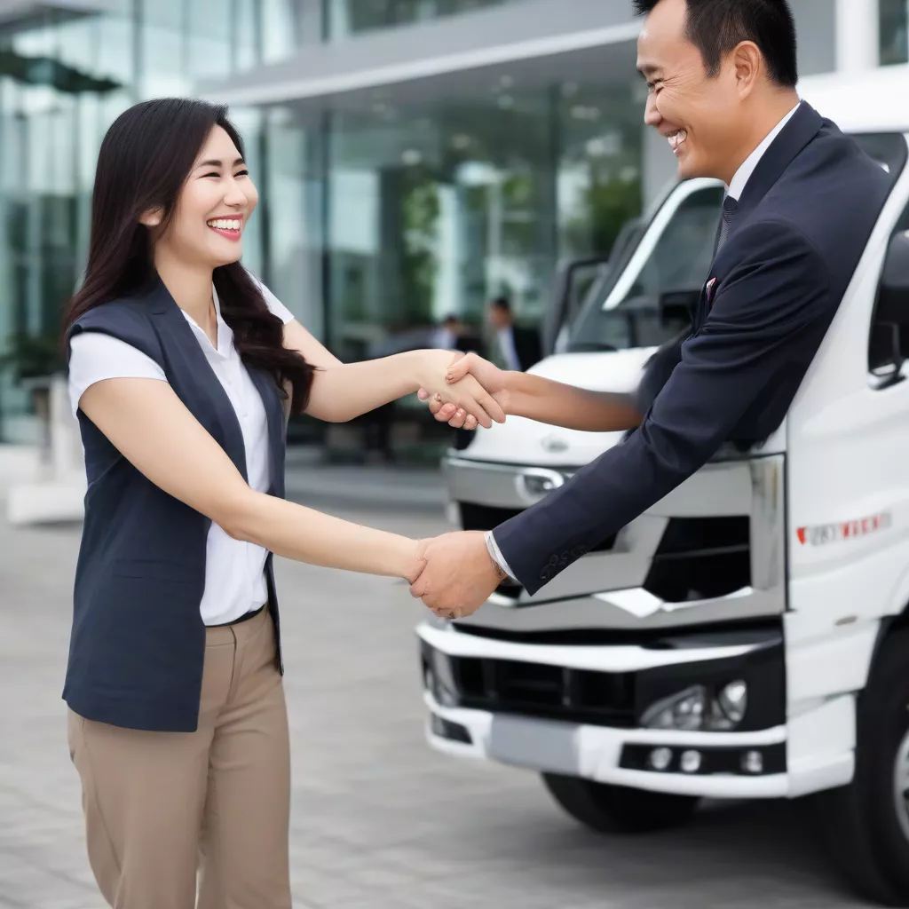 Anh Minh receiving a truck