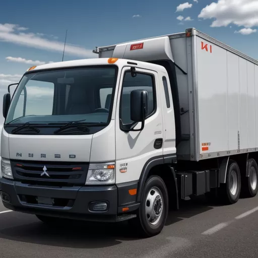 Sales representative assisting a customer with a Mitsubishi Fuso 1T9 truck purchase