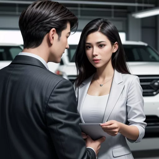 Salesperson advising a customer on a Kia truck purchase