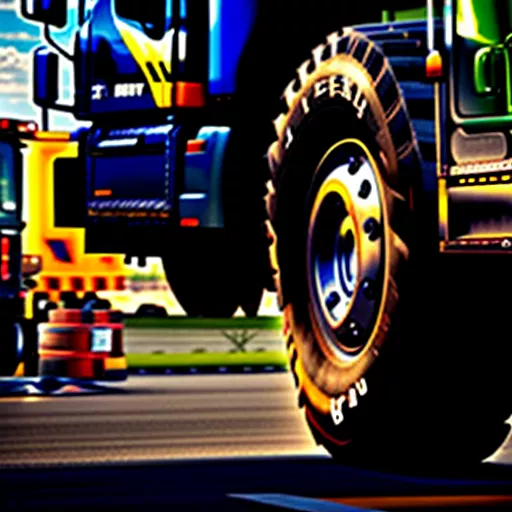Truck driver inspecting tires