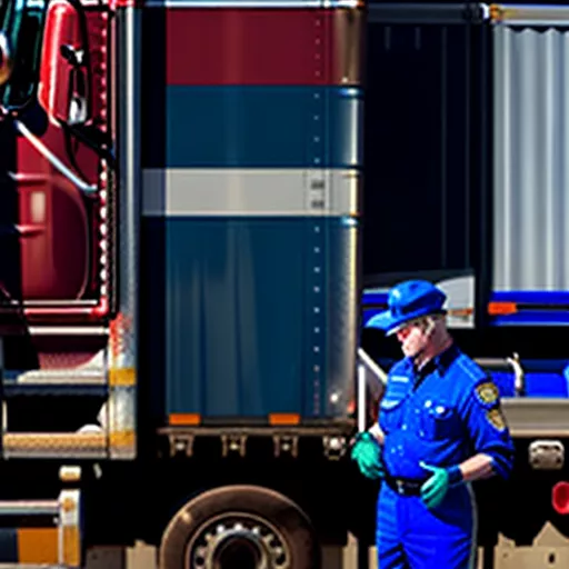 두성 덤프 트럭을 점검하는 운전자