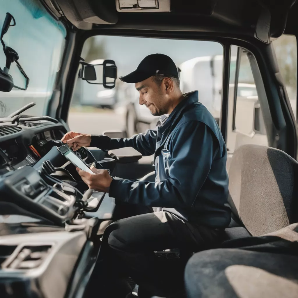 Truck driver checking vehicle information