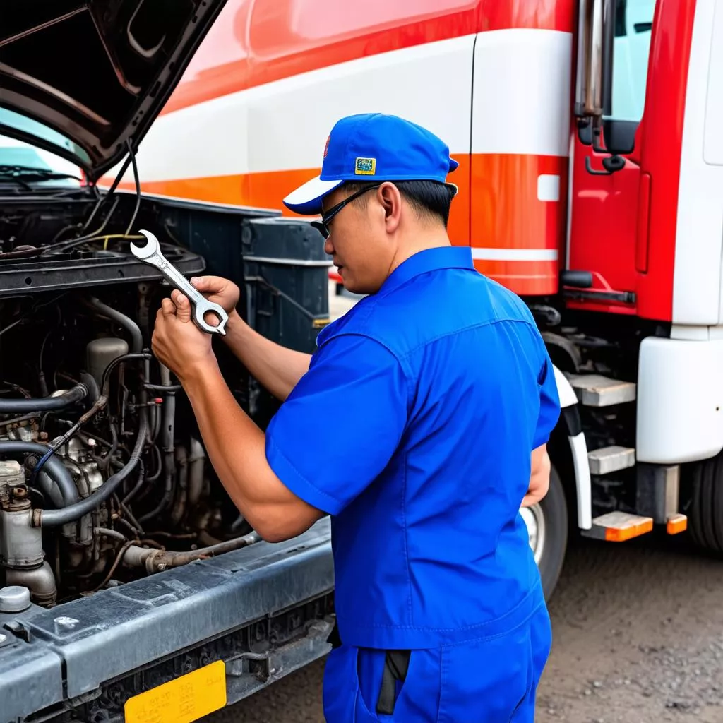 Truck Driver Inspecting a Truck