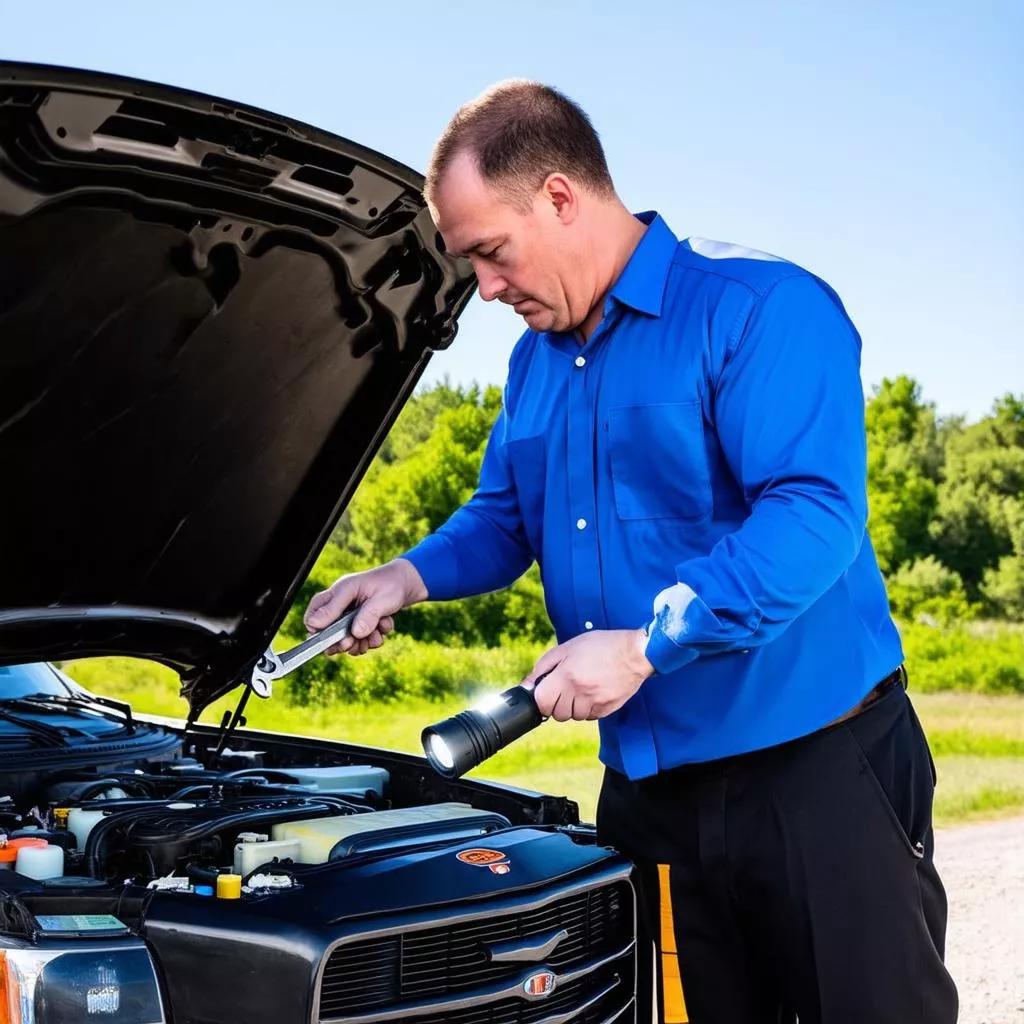 Truck Driver Inspecting a Truck