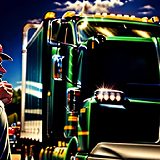 Bác tài kiểm tra xe tải trước khi chạy