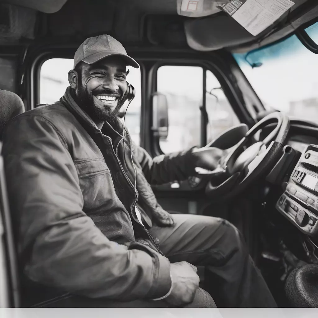 Truck driver listening to music