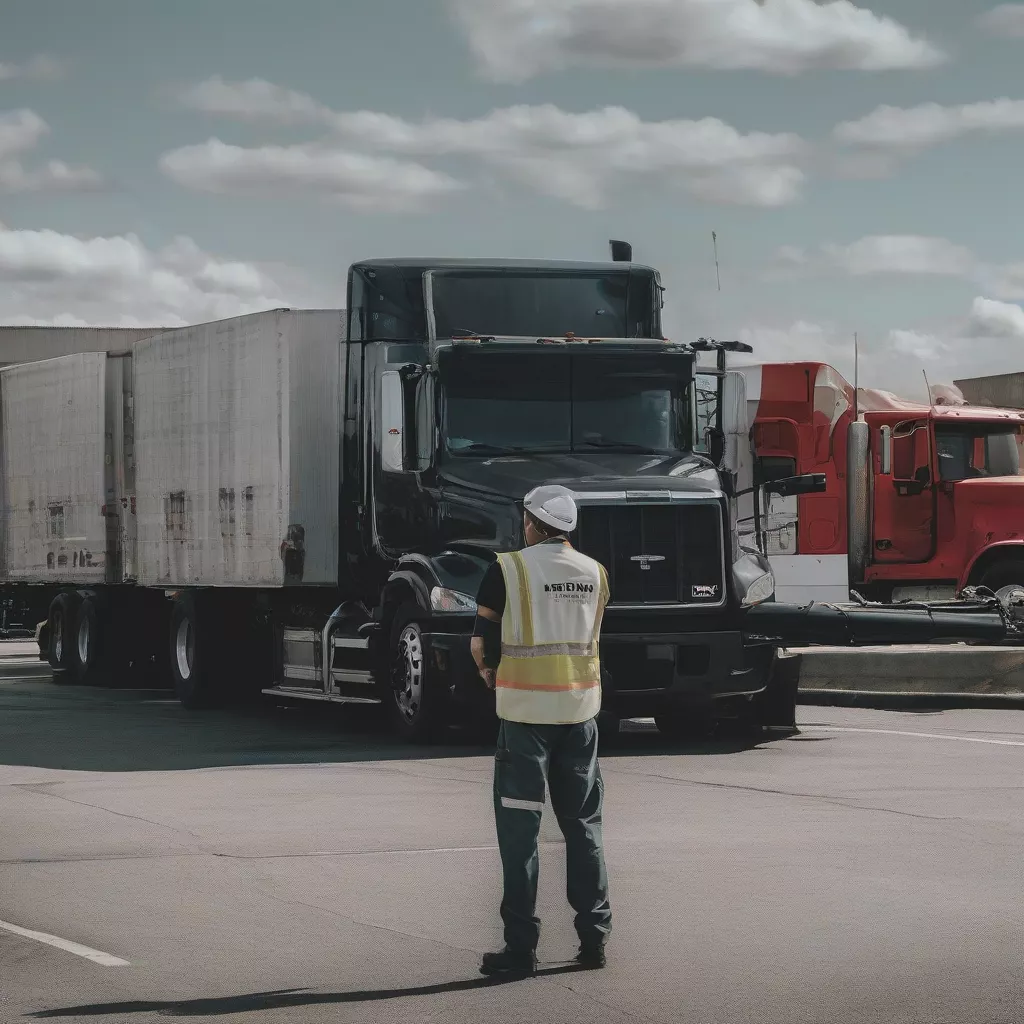 Autista di camion che controlla il motore