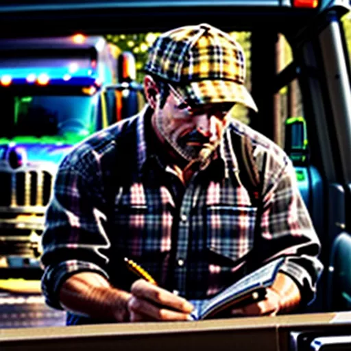 司机查看货车车架号和发动机号