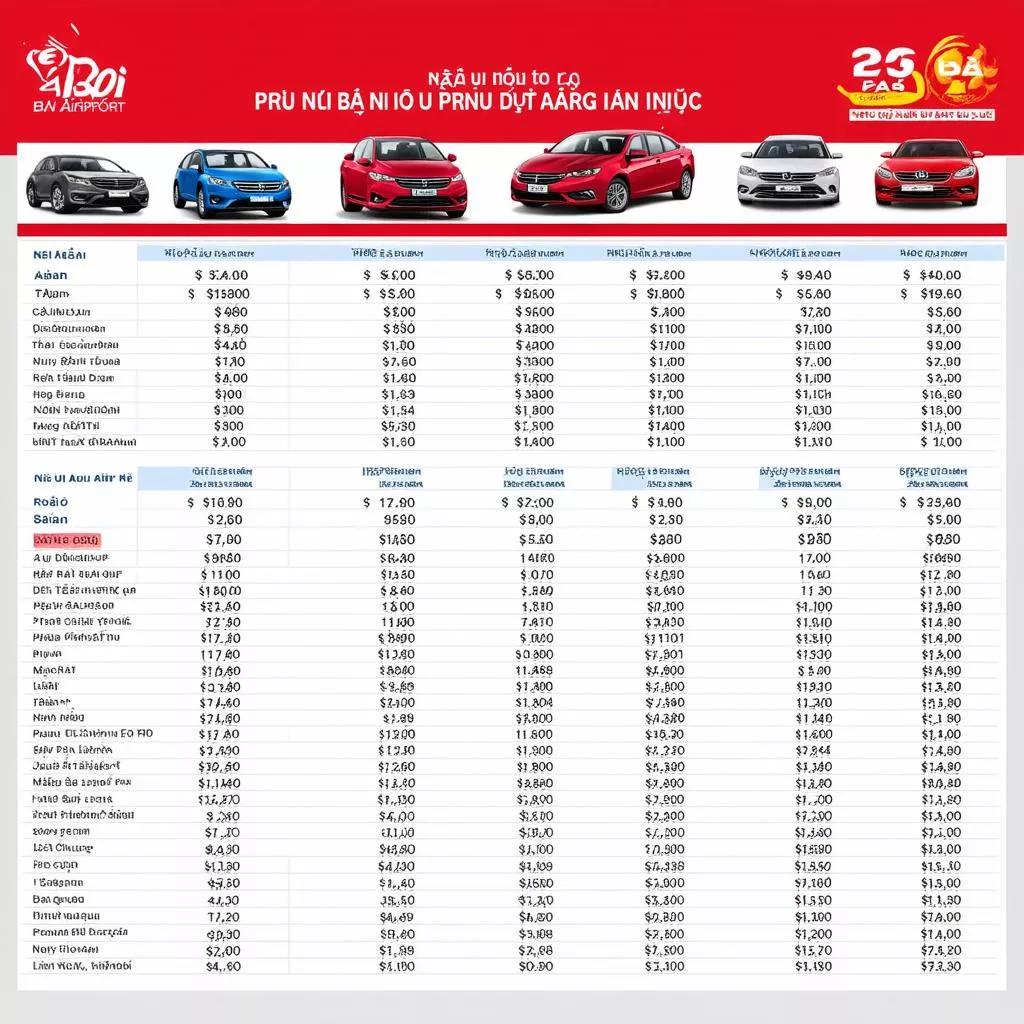 Noi Bai Airport car rental price list