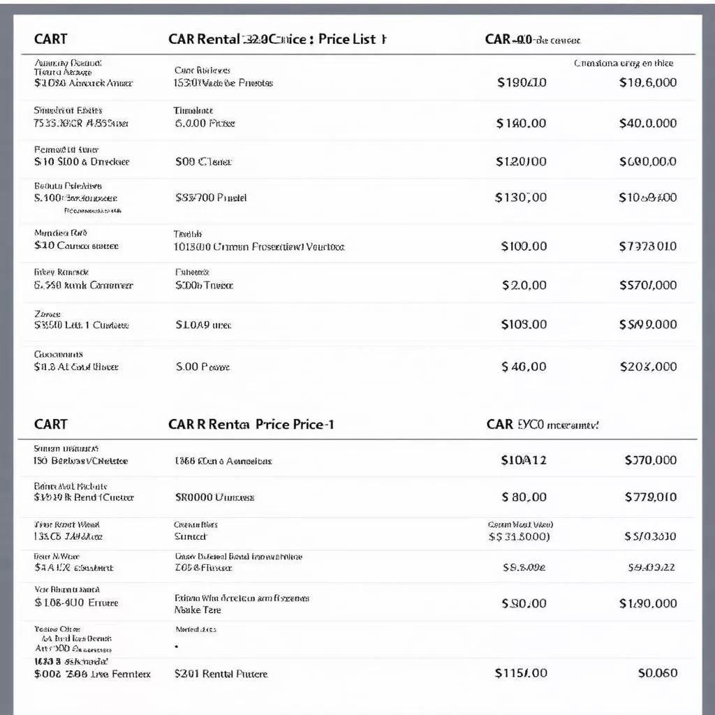 Self-drive car rental price list