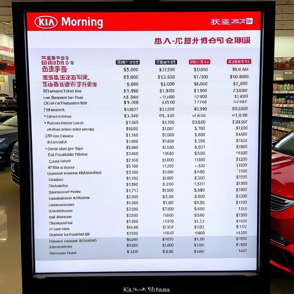 Bảng giá xe Kia Morning