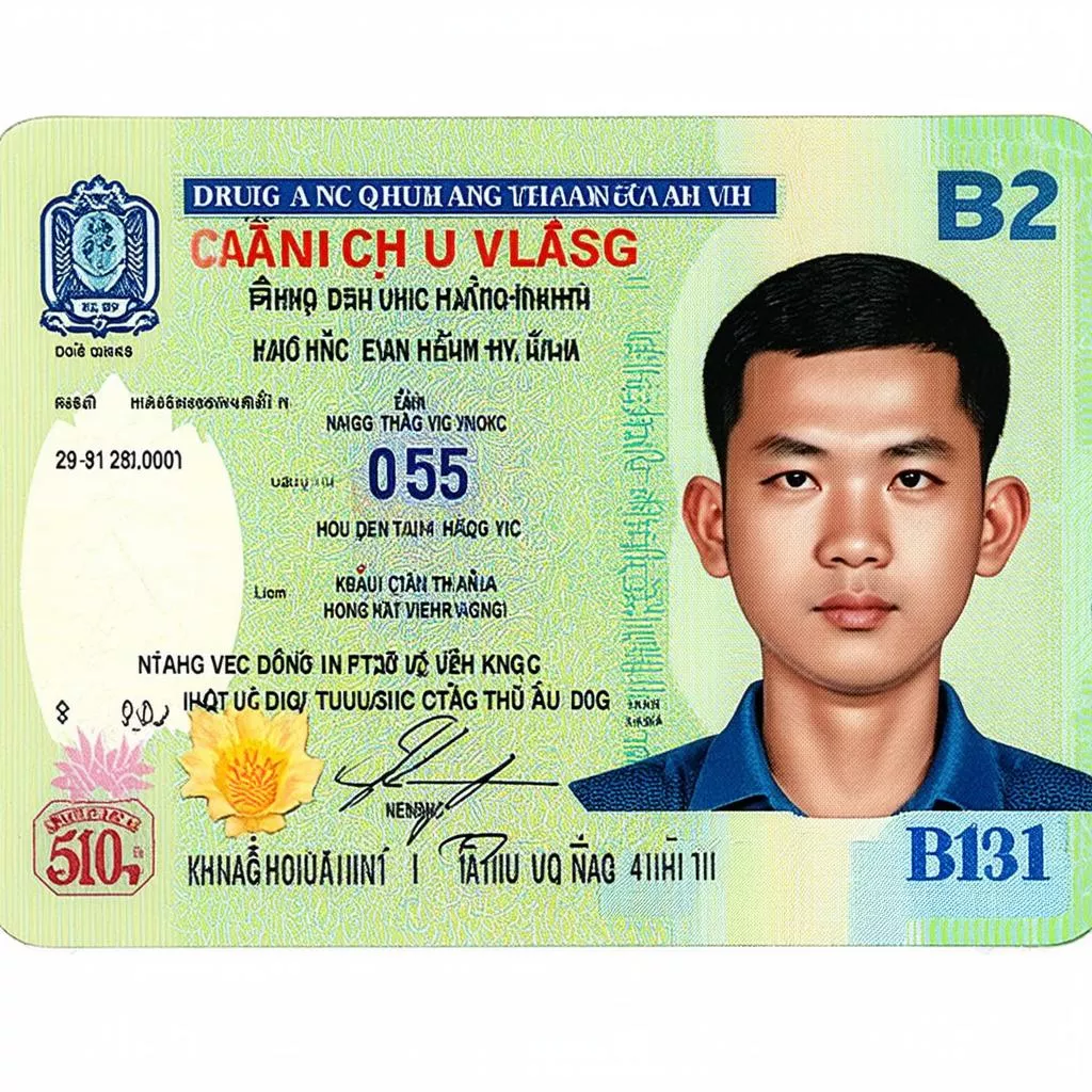 Front of a B2 driver's license