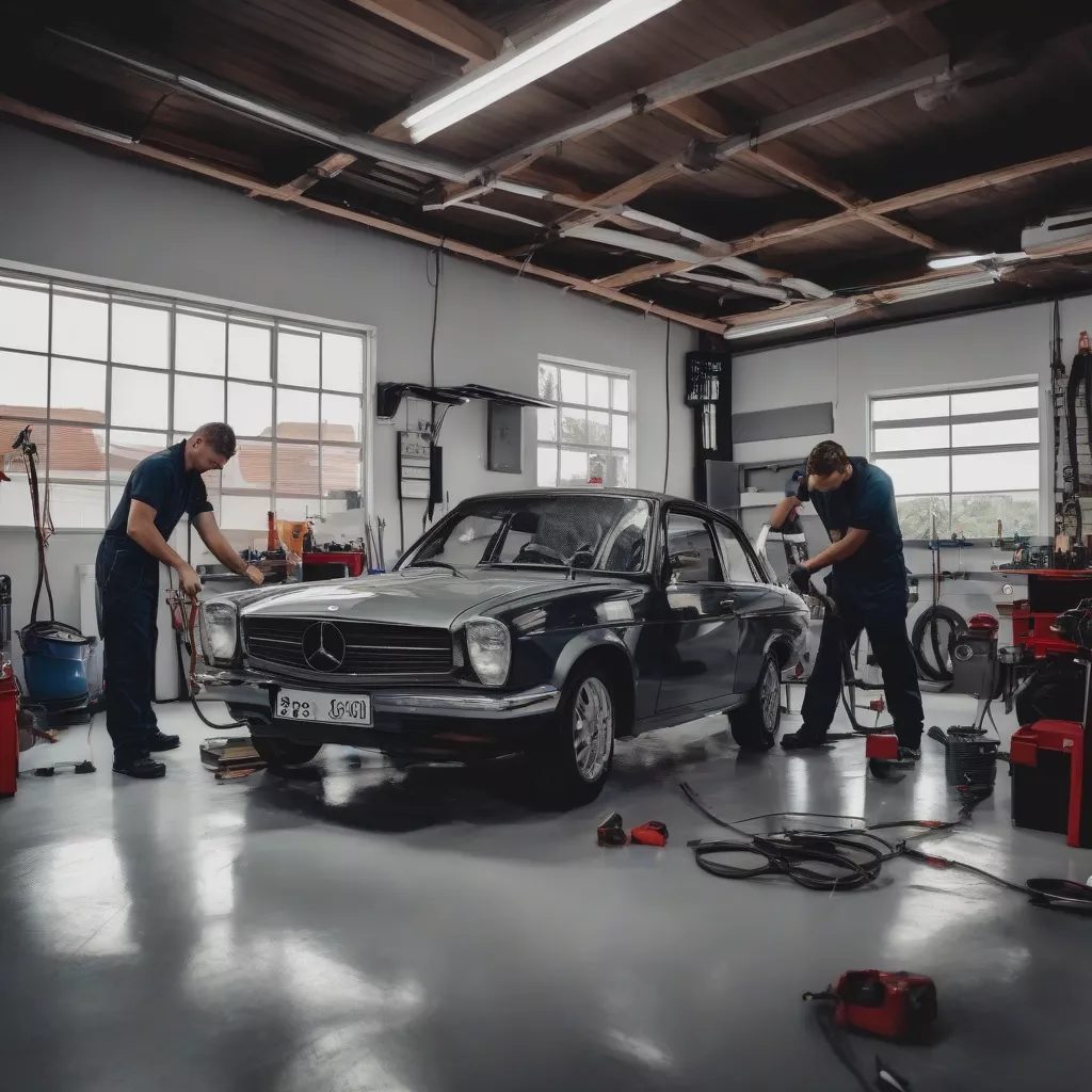 Car maintenance at a garage