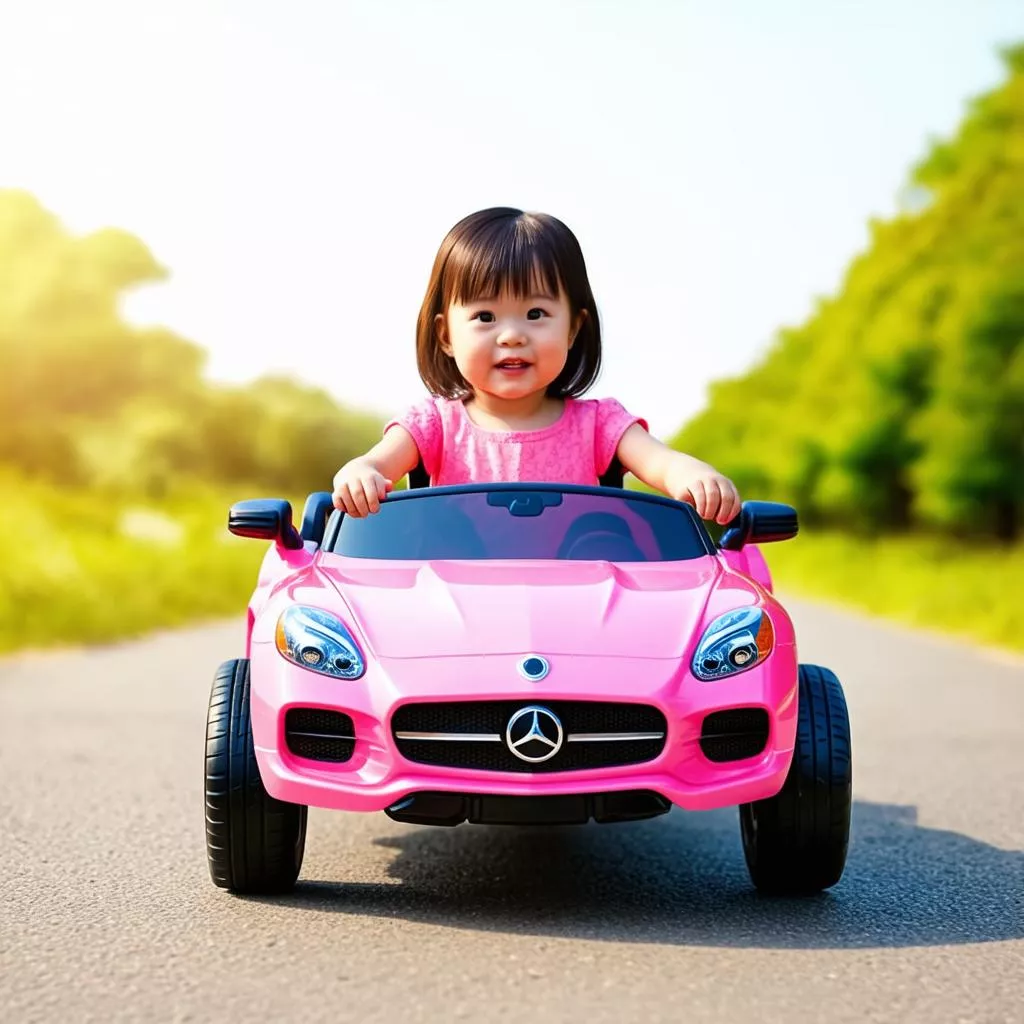 Bé gái chơi ô tô điện
