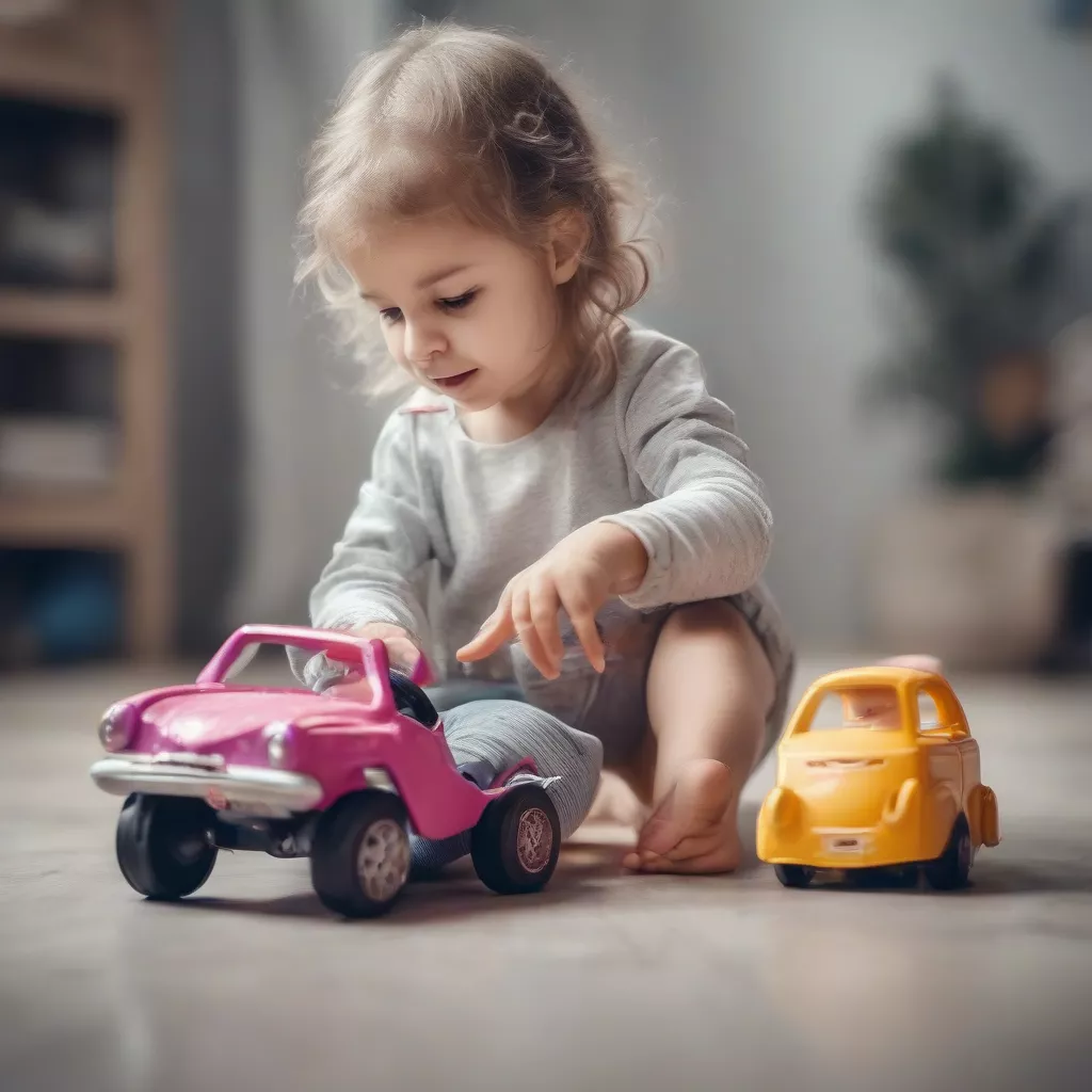 Bé gái chơi ô tô đồ chơi