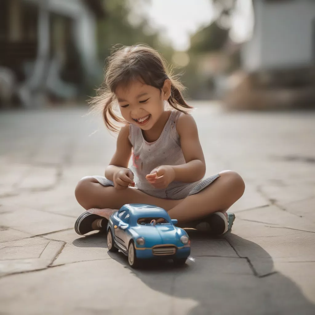 女孩玩玩具汽车