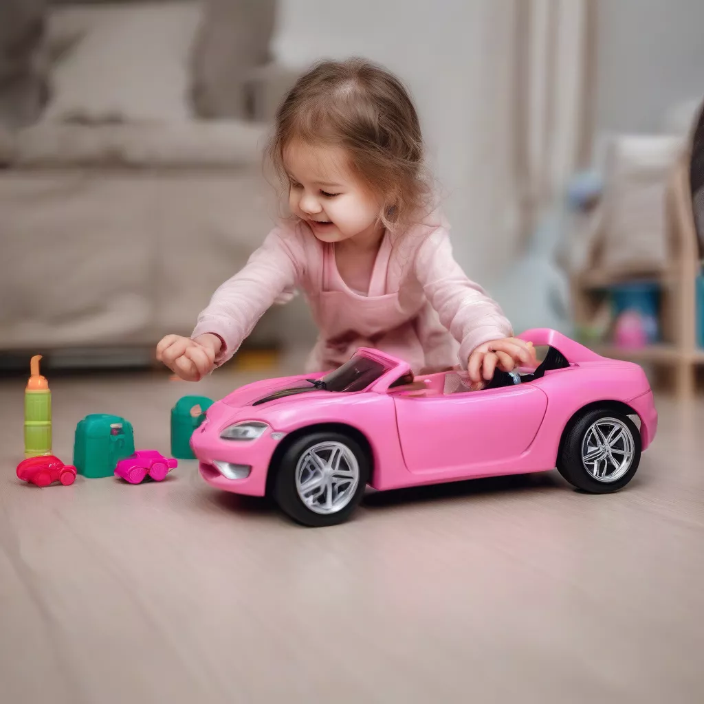 Bé gái chơi xe hơi đồ chơi