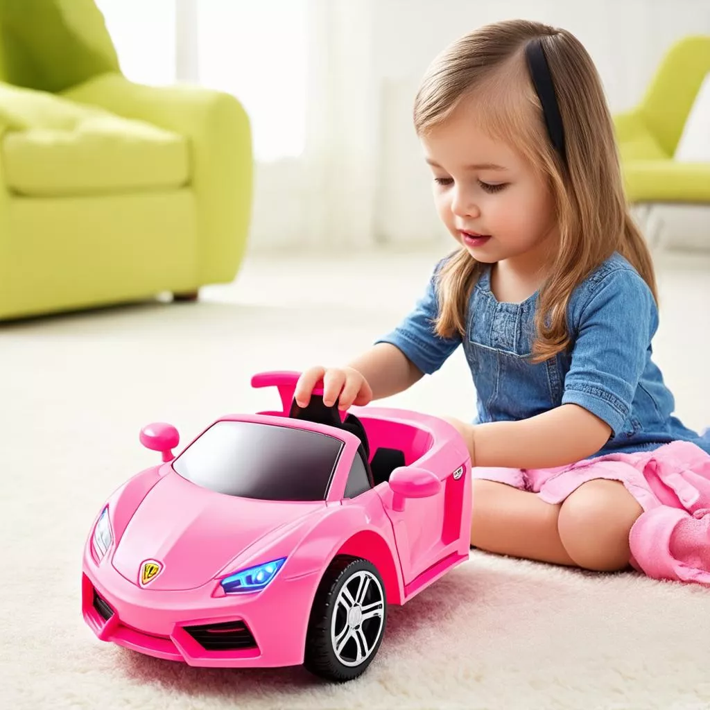 Bé gái chơi xe ô tô điện
