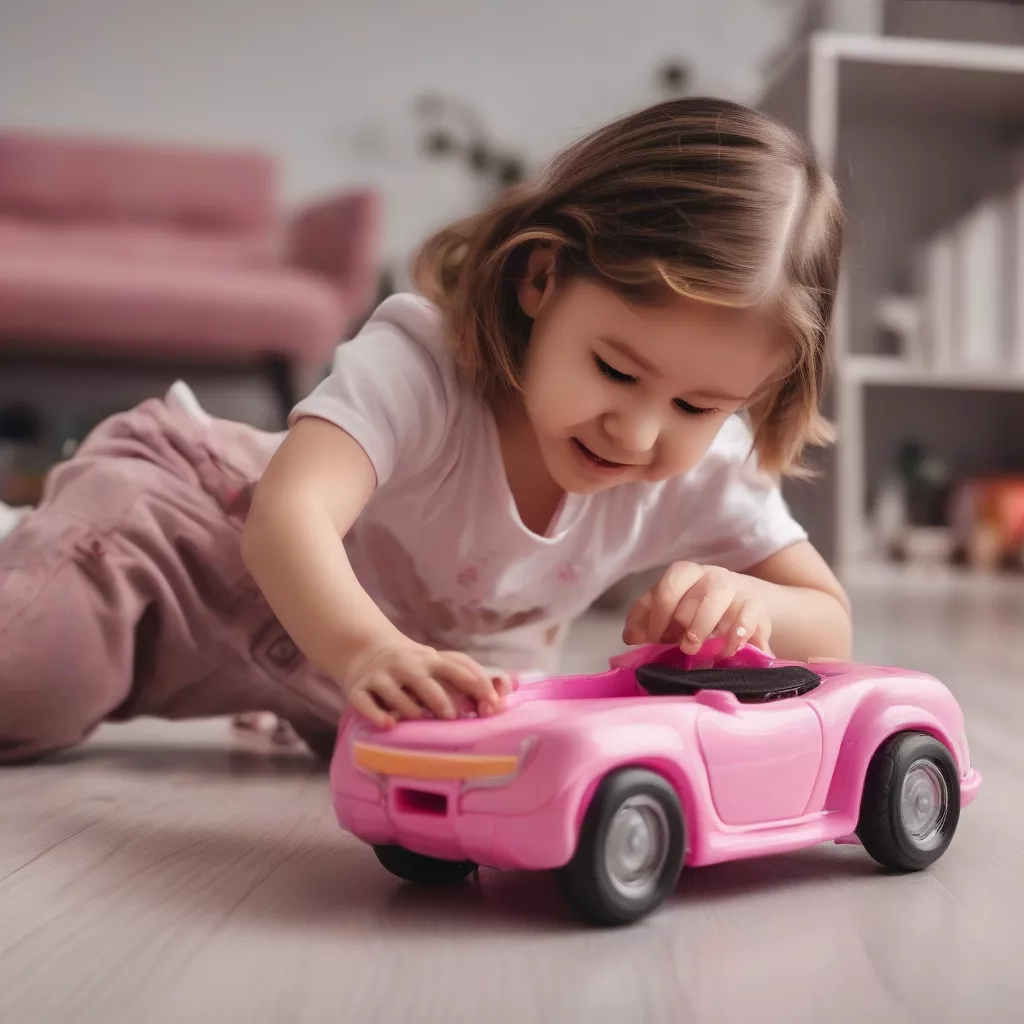 Bé gái đang chơi ô tô điện