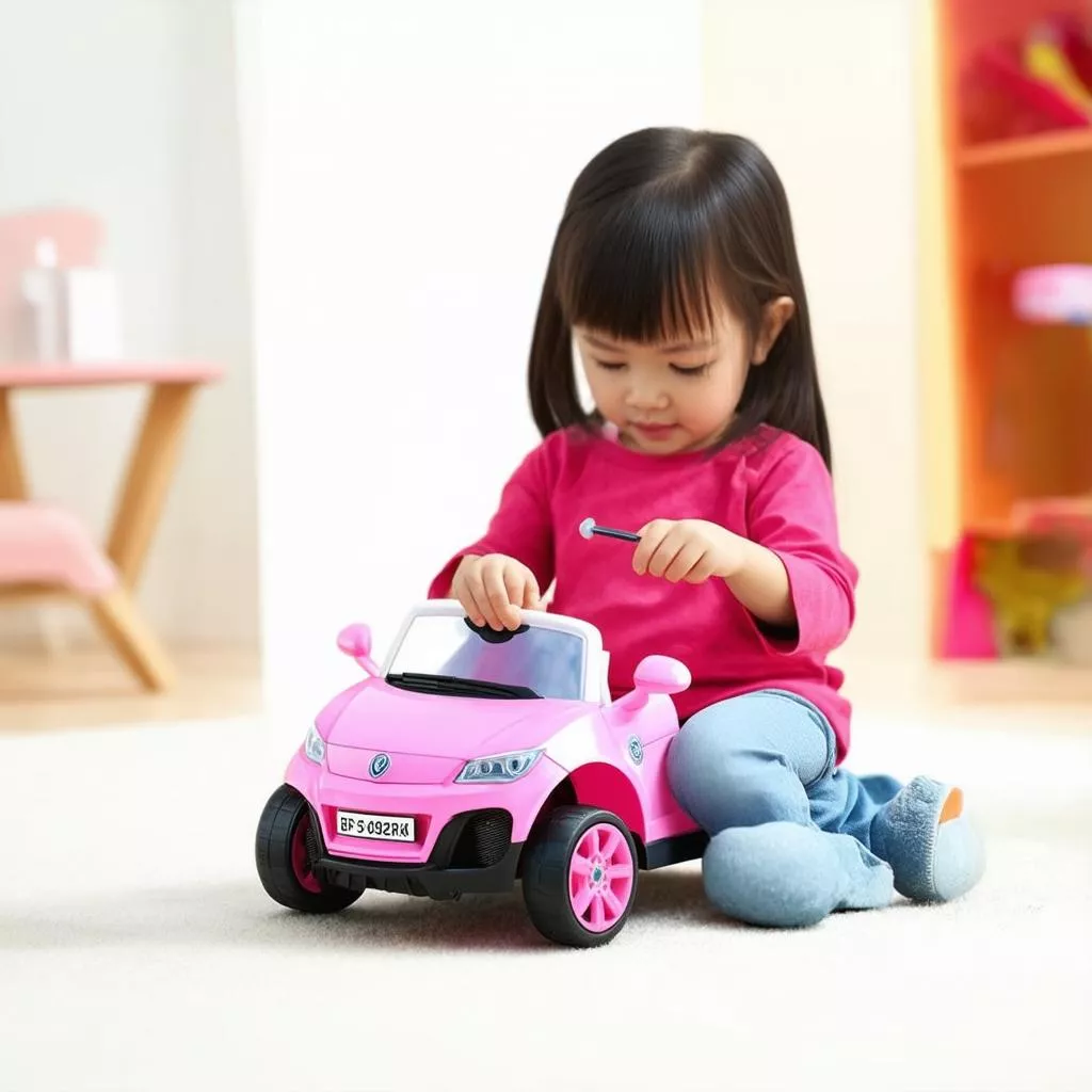 Bé gái đang chơi ô tô điện