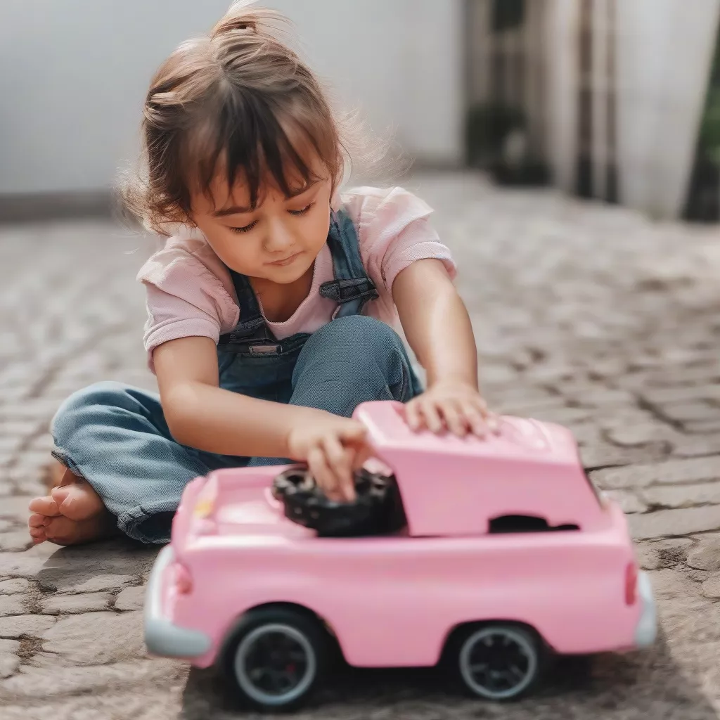 Bé gái đang chơi với ô tô điện