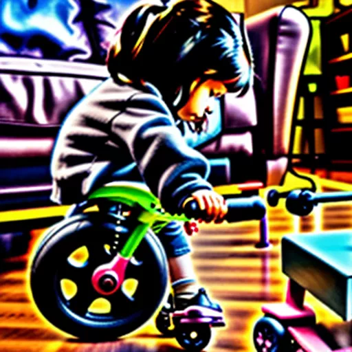 Girl playing with a four-wheeled balance bike