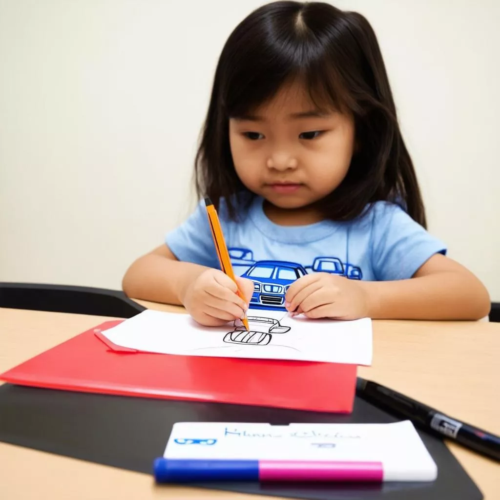 Bé Gái Đang Tô Màu Ô Tô Con Honda City