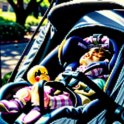 宝宝在汽车安全座椅推车上安睡