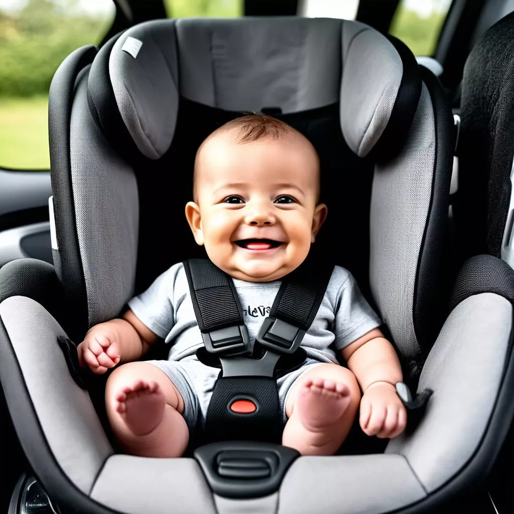 Bé ngồi ghế ô tô an toàn