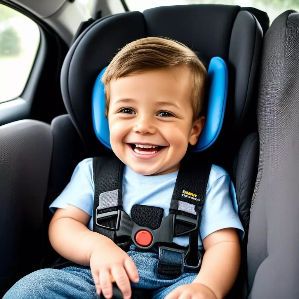 Child secured in a car seat