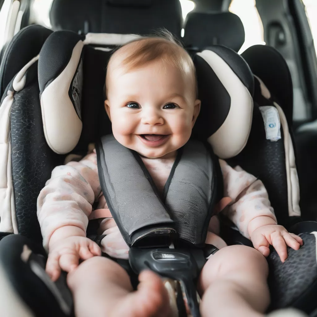 Child secured in a Baby Defender car seat