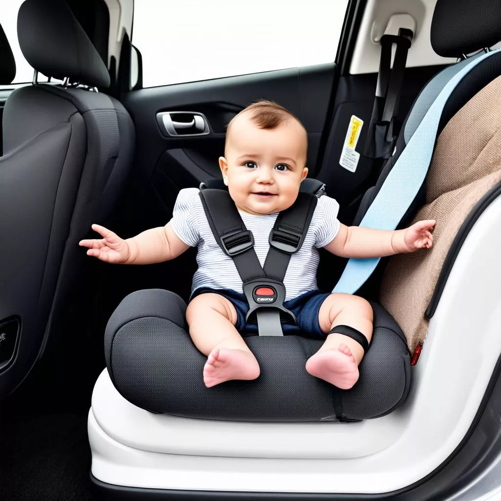 Bé ngồi trên ghế ô tô Combi