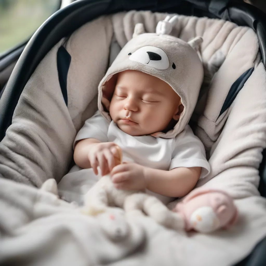 कार सीट पर आराम से सोता हुआ बच्चा