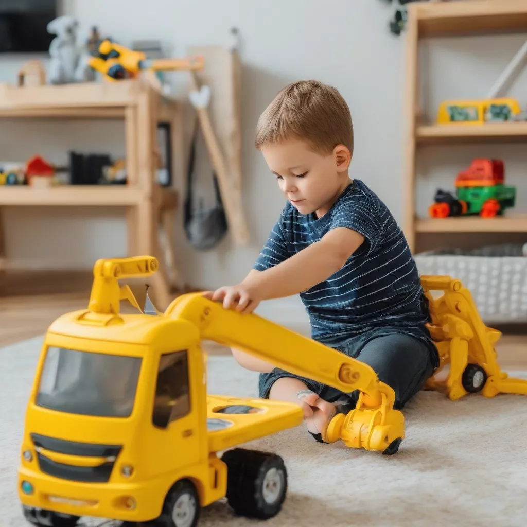 クレーン車で遊ぶ男の子