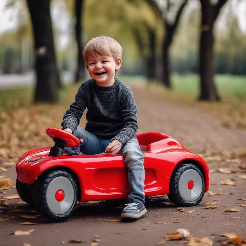 Boy playing with an electric car