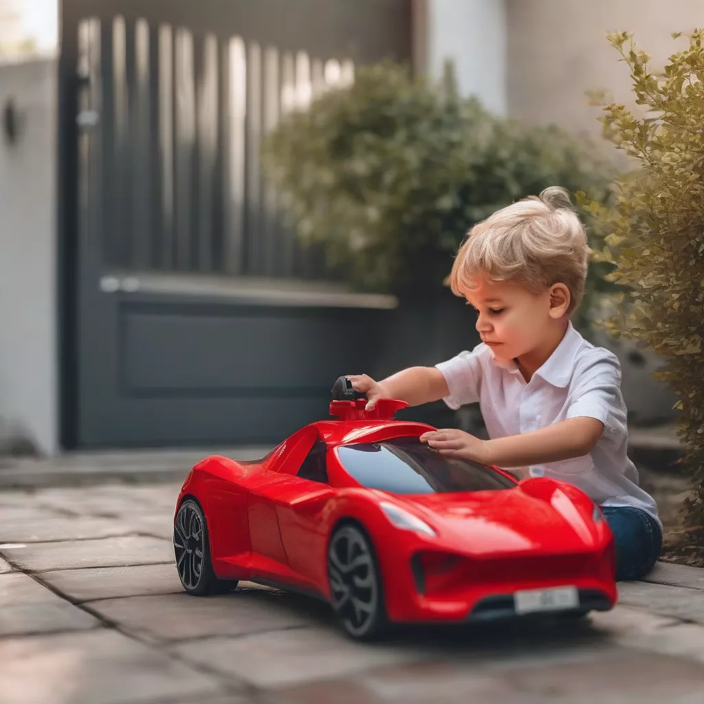 Bé trai chơi ô tô điện