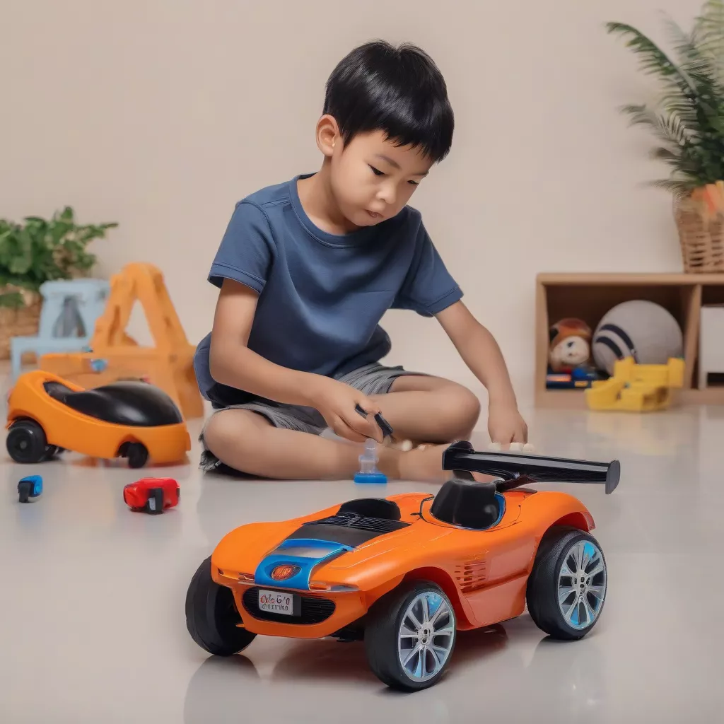 Bé trai chơi ô tô điện