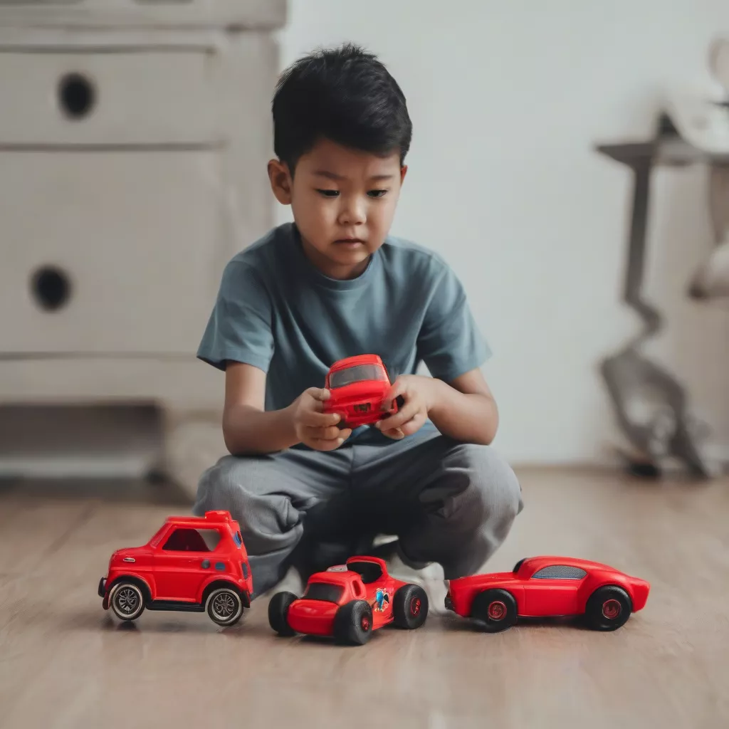Boy playing with a toy car