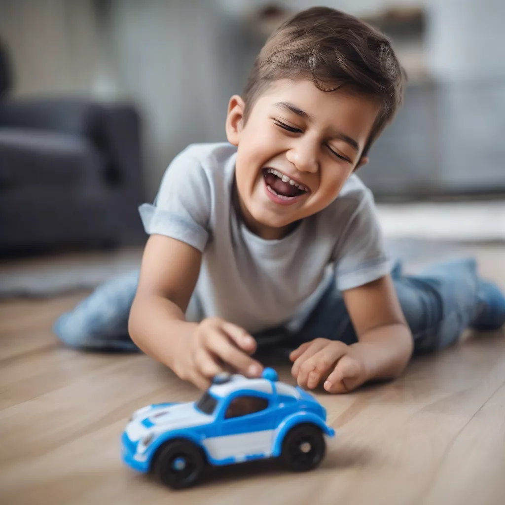 Garçon jouant avec une voiture à pédales
