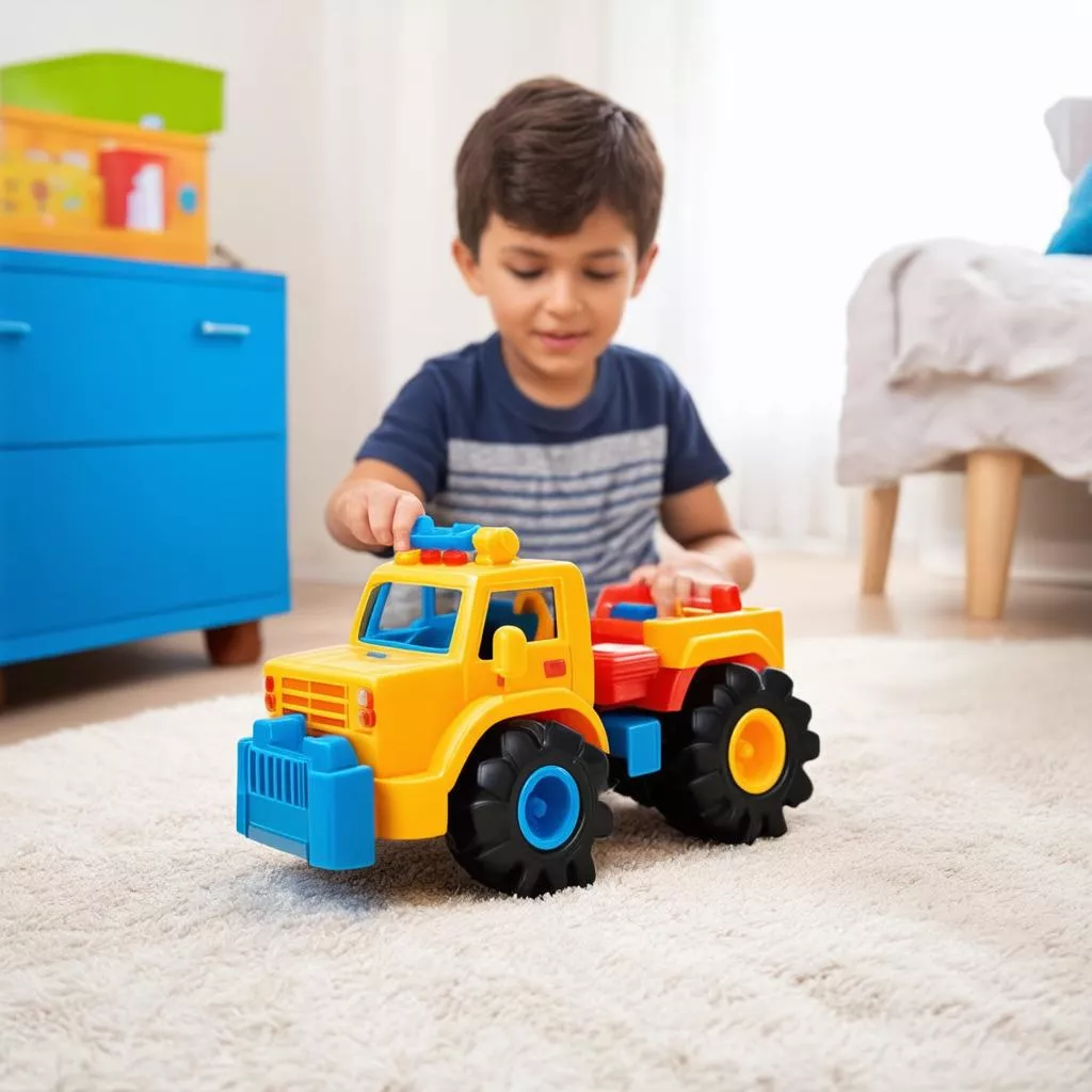 Garçon jouant avec un camion jouet