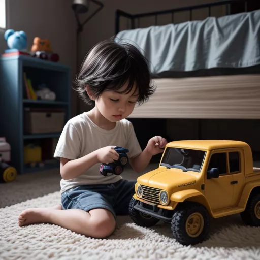 Bé trai chơi đồ chơi xe tải