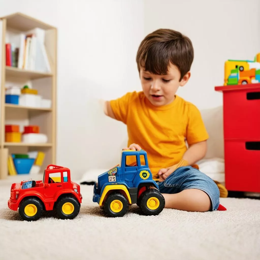 Boy playing with toy truck