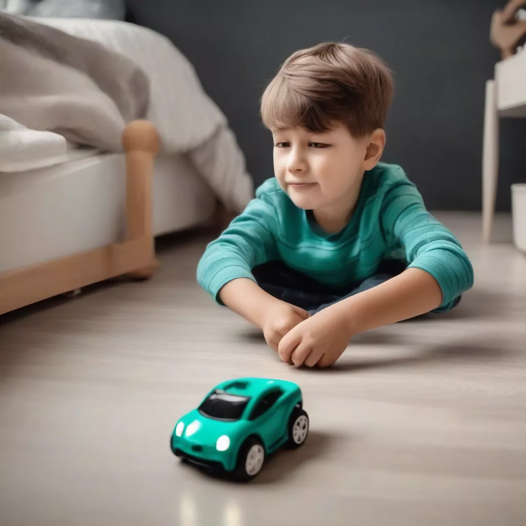 Junge spielt mit einem Elektroauto