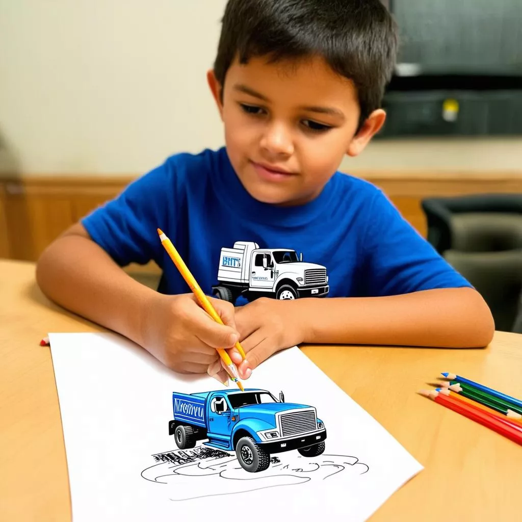 Bé Trai Đang Tô Màu Ô Tô